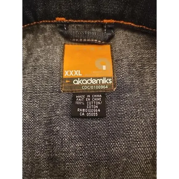 Akademiks Jean Jacket Mens 3XL Blue Denim Button Up Long Sleeve Y2K Hiphop - Picture 3 of 14